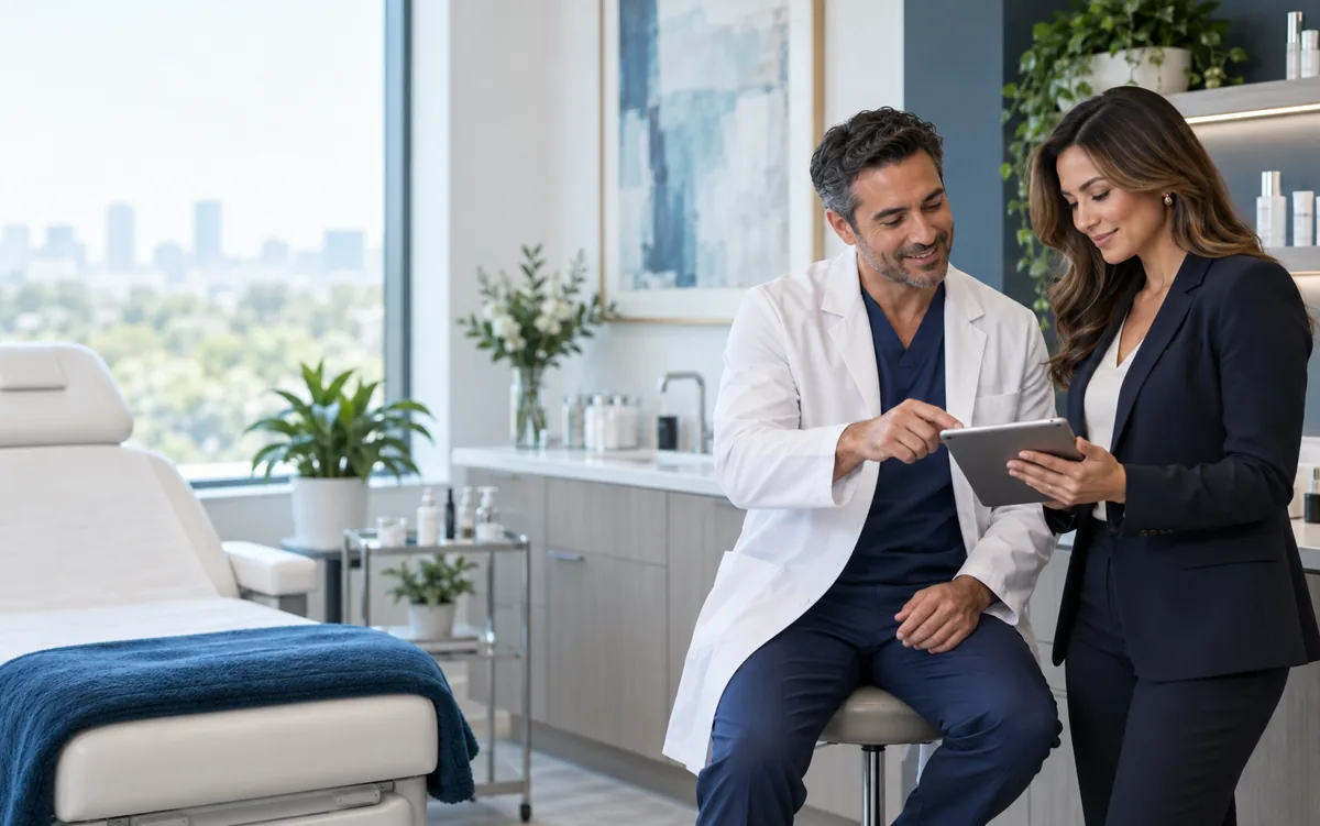 Physician and med spa practice owner reviewing a care plan